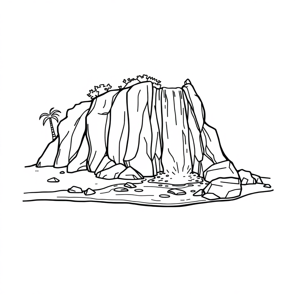 Waterfall Scene On Beach Coloring Page