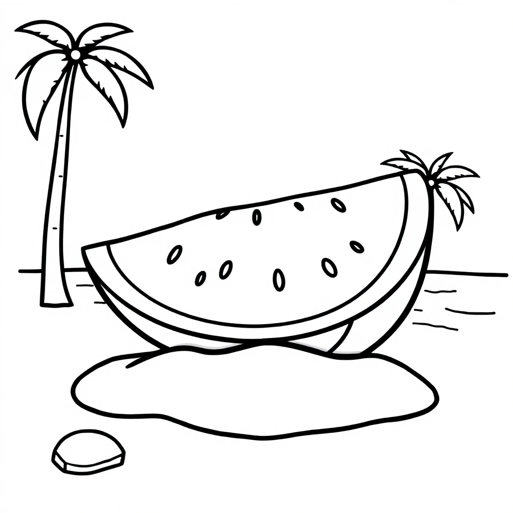 Watermelon Slice On Beach Coloring Page