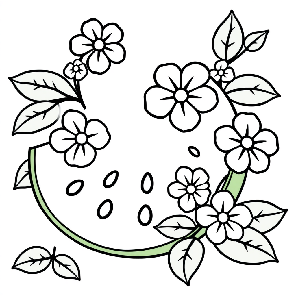 Watermelon Slice With Flowers Coloring Page