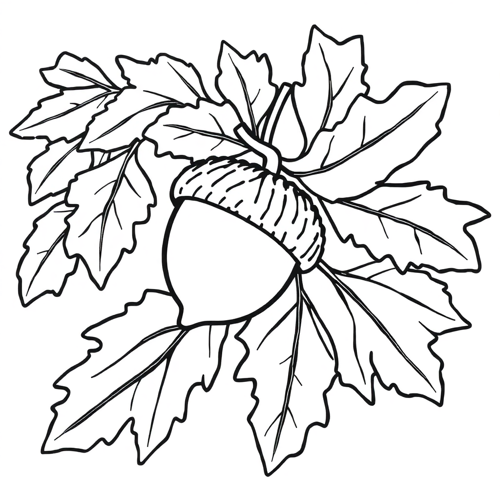 Wild Acorn And Oak Leaves Coloring Page