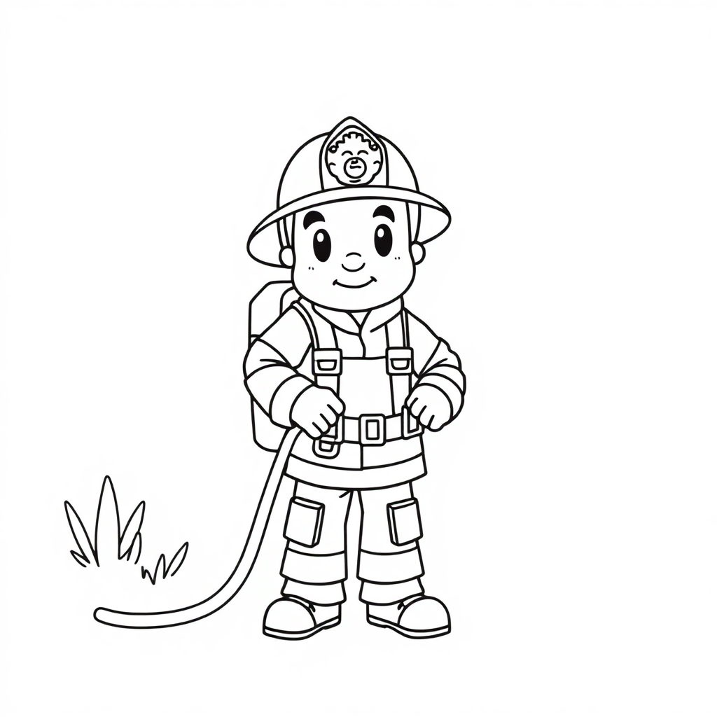 Wild Firefighter With Hose Coloring Page