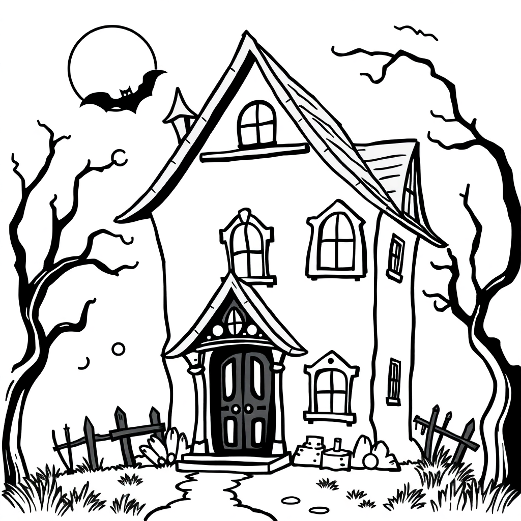Wild Haunted House Coloring Page