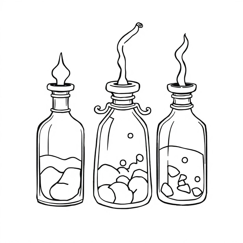 Wild Magical Potion Bottles Coloring Page