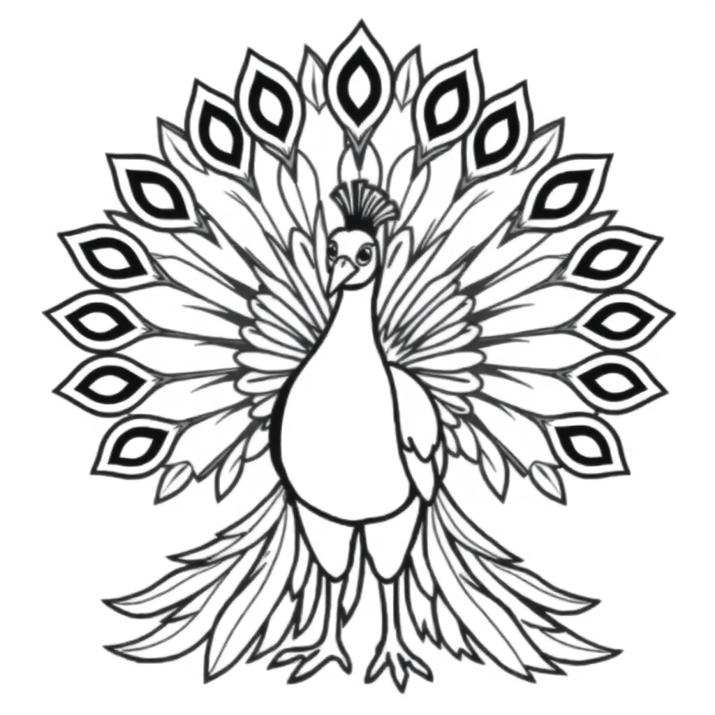 Wild Peacock With Feathers Spread Coloring Page
