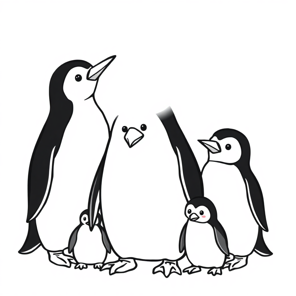 Wild Penguin Family Coloring Page