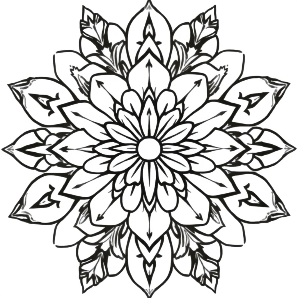 Wild Rose Mandala Pattern Coloring Page
