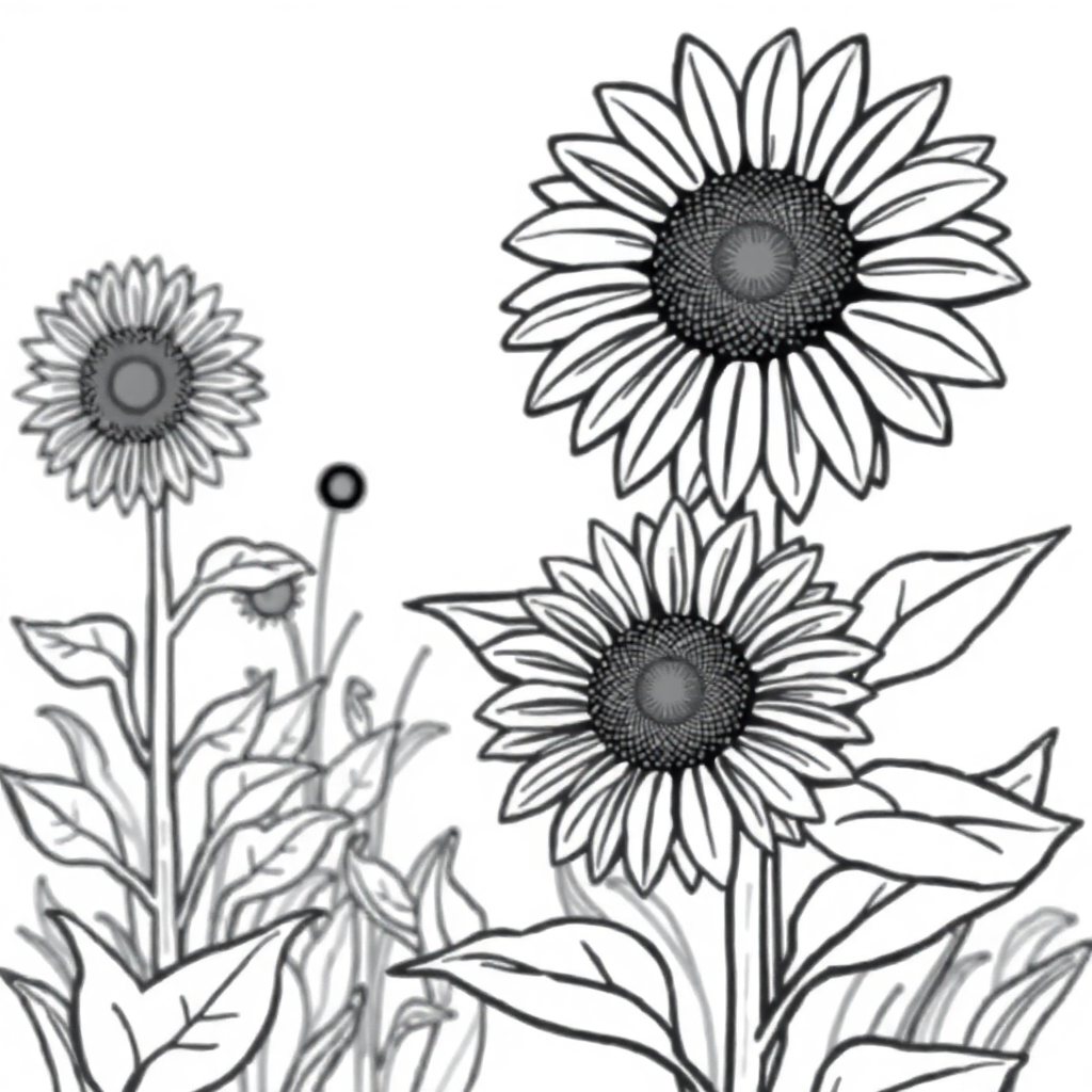 Wild Sunflower Field Coloring Page