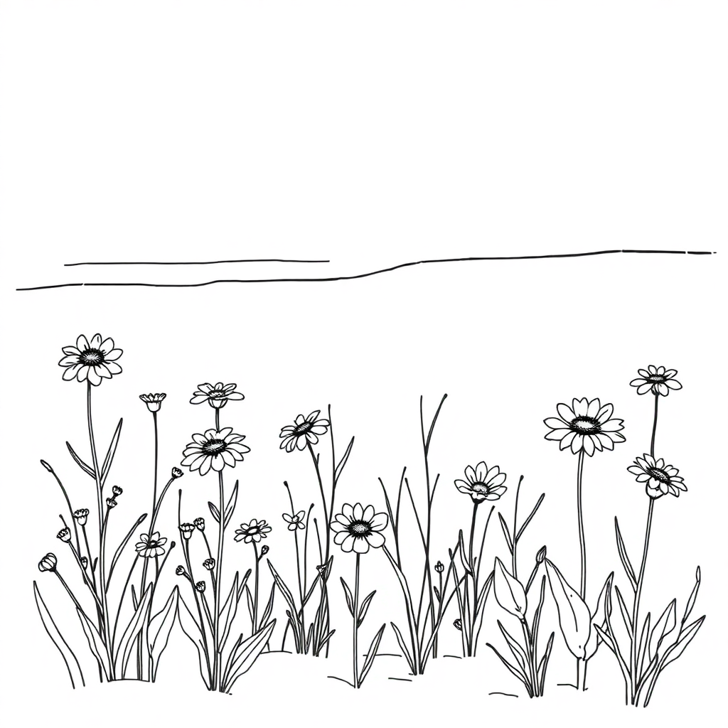 Wildflower Field On Beach Coloring Page