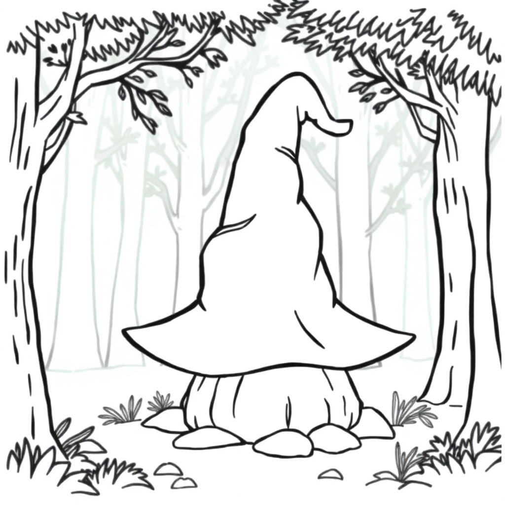 Witch Hat In Forest Coloring Page