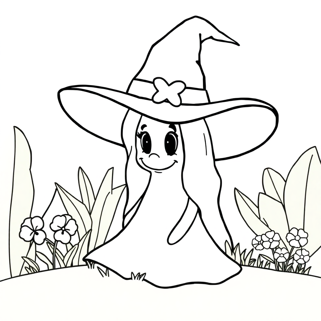 Witch Hat In Garden Coloring Page