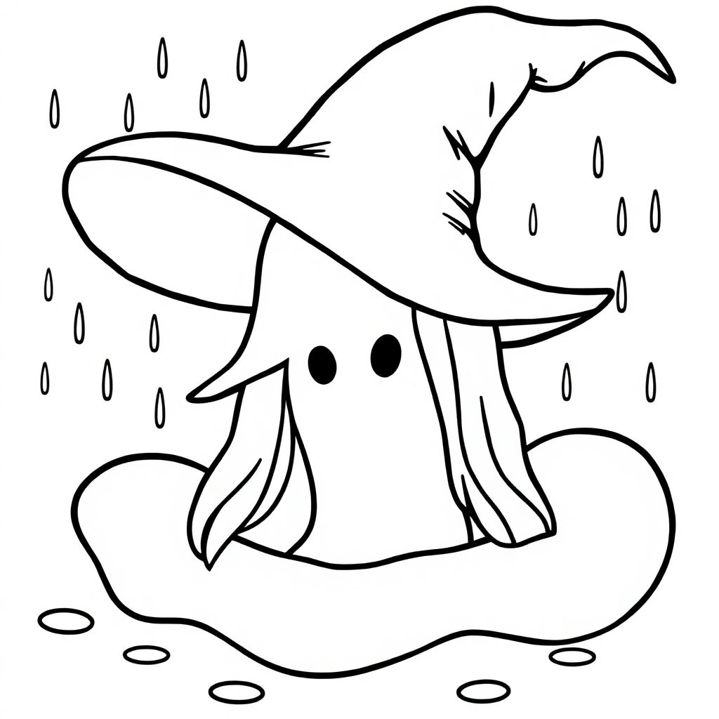 Witch Hat In Rain Coloring Page