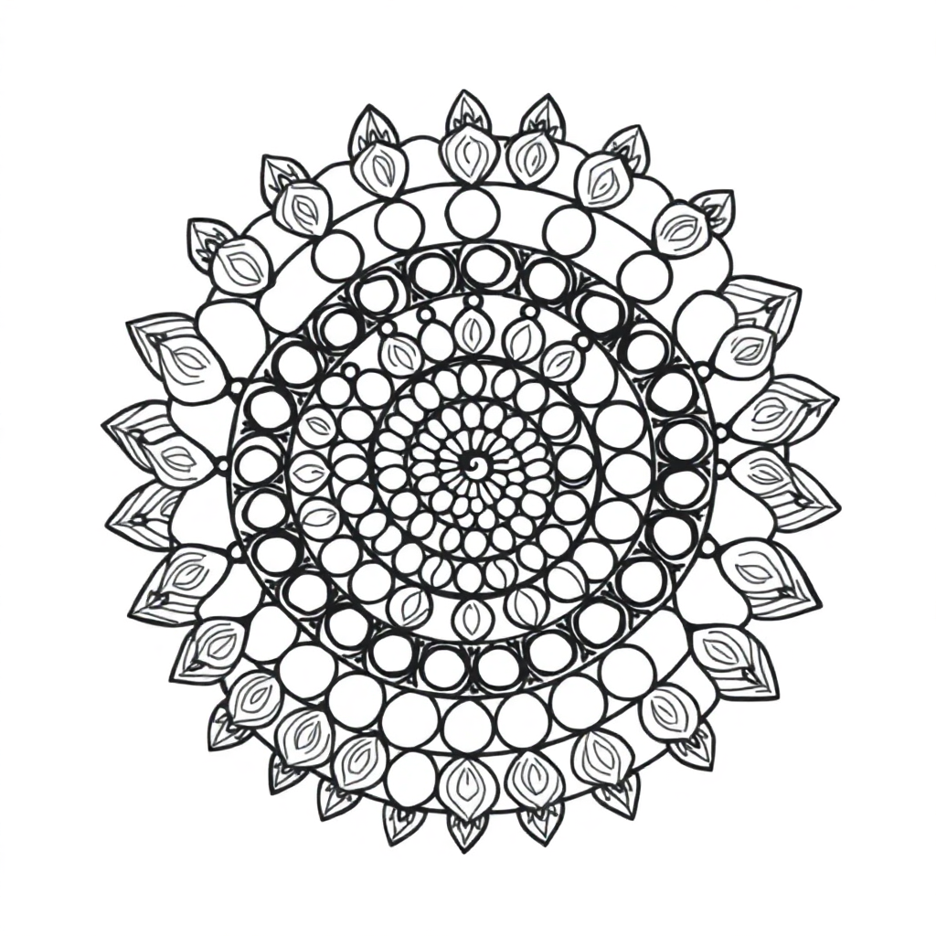 Zentangle Style Abstract Spiral Mandala Coloring Page