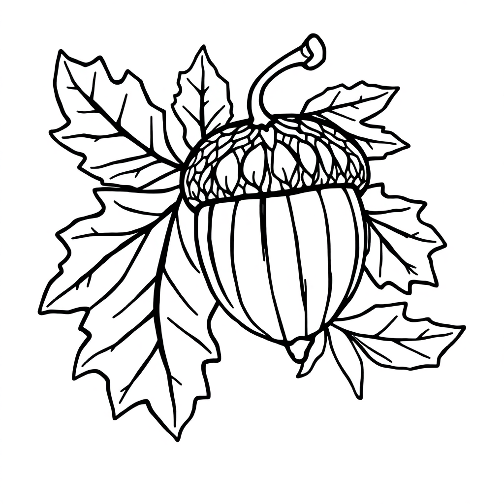 Zentangle Style Acorn And Oak Leaves Coloring Page