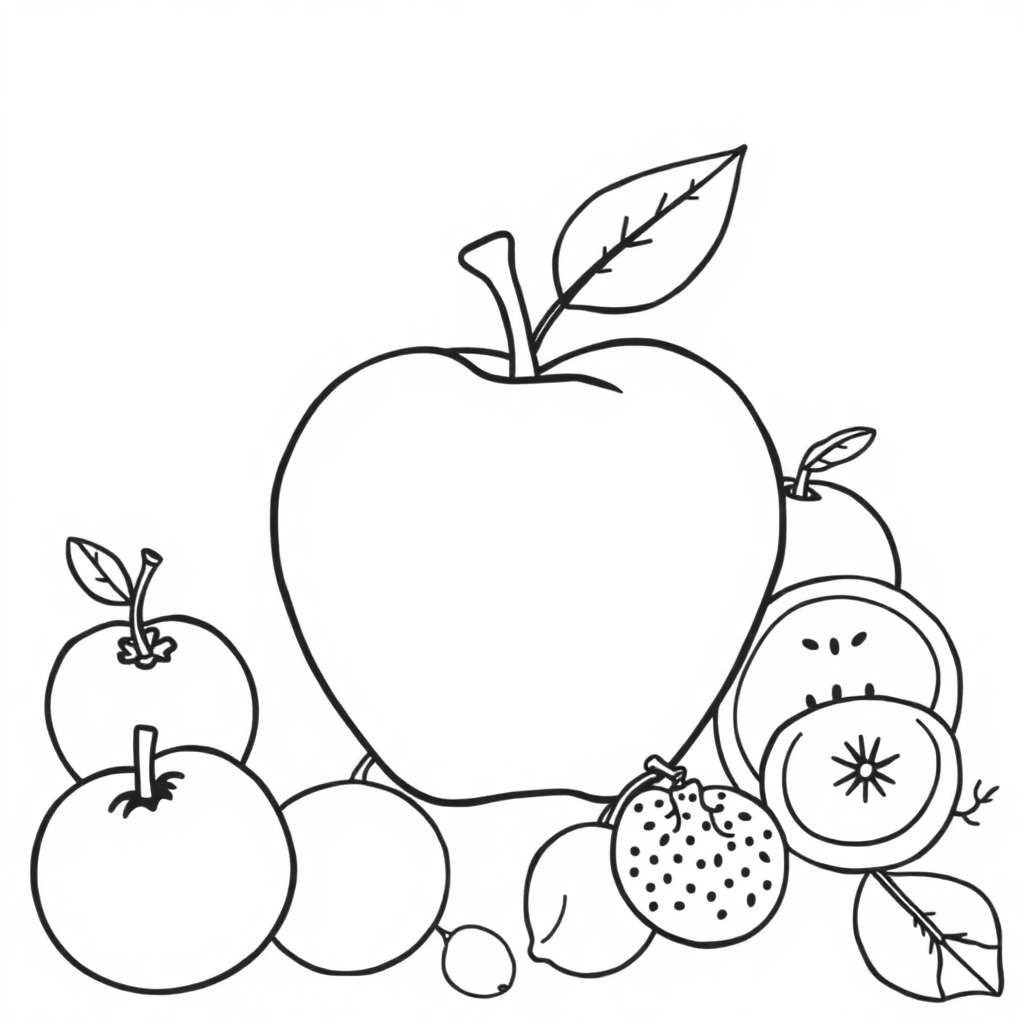 Zentangle Style Apple And Fruits Coloring Page