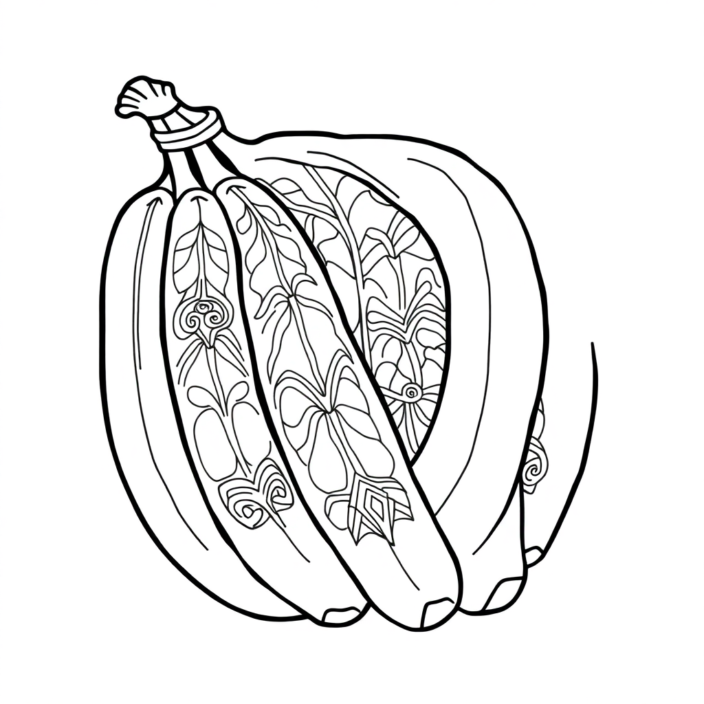Zentangle Style Banana Bunch Coloring Page