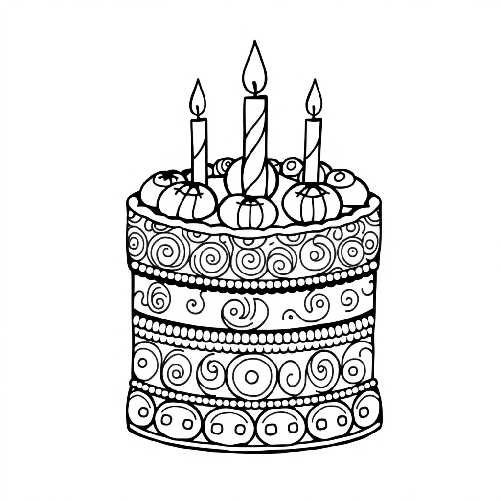 Zentangle Style Birthday Cake Coloring Page