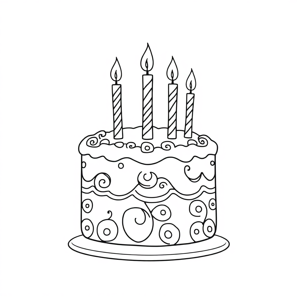 Zentangle Style Birthday Cake With Candles Coloring Page