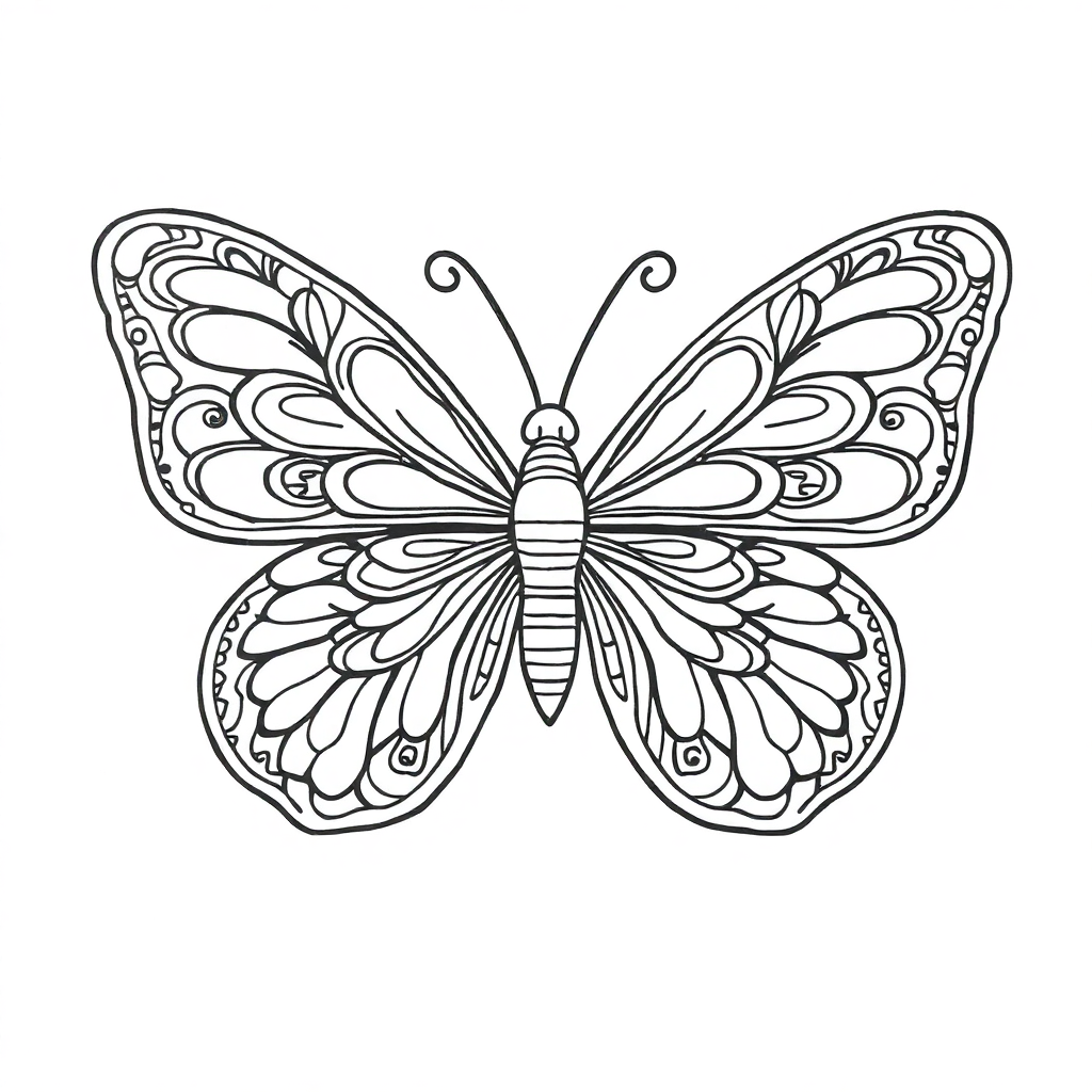 Zentangle Style Butterfly With Detailed Wings Coloring Page
