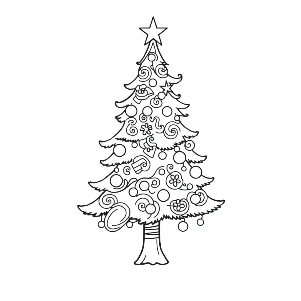 Zentangle Style Christmas Tree Decorated Coloring Page