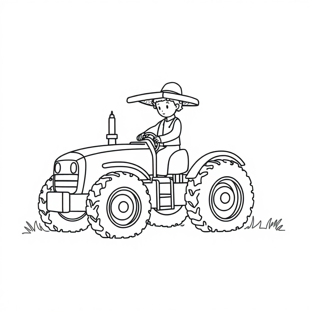 Zentangle Style Farmer With Tractor Coloring Page