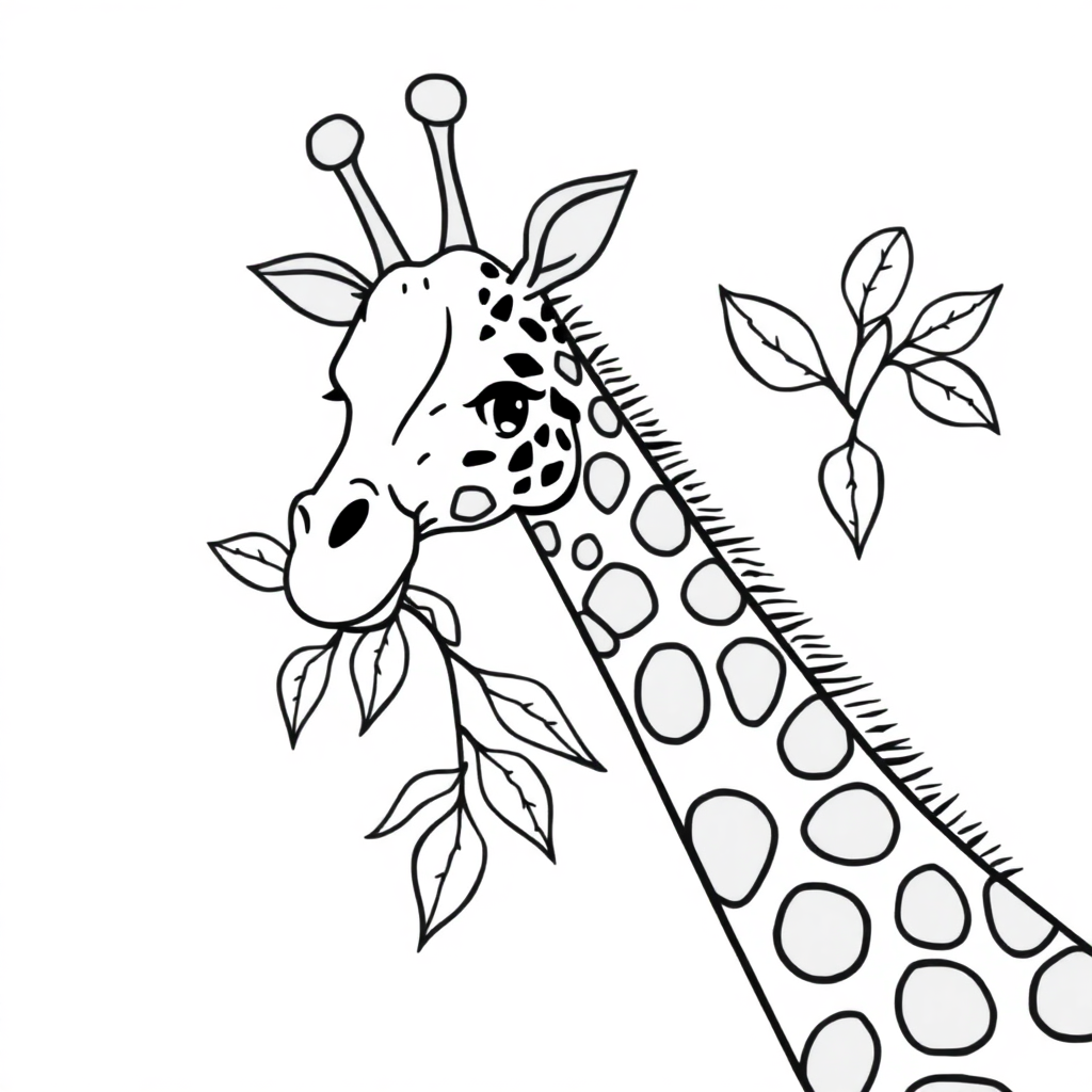Zentangle Style Giraffe Eating Leaves Coloring Page