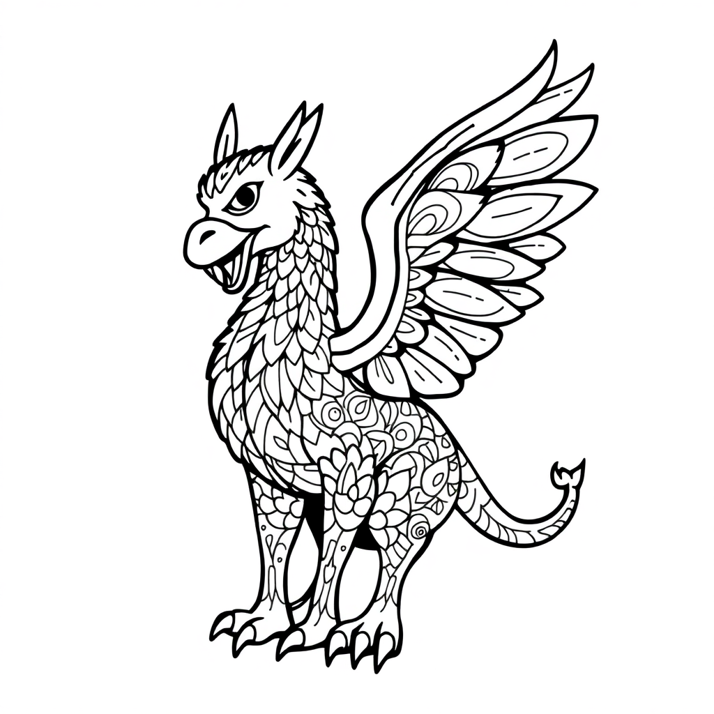 Zentangle Style Griffin Creature Coloring Page