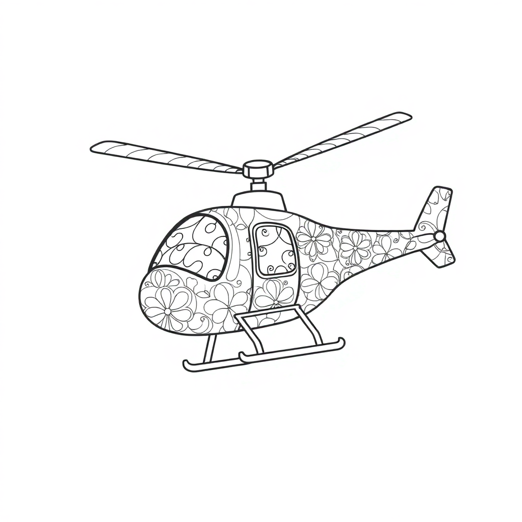 Zentangle Style Helicopter Flying Coloring Page