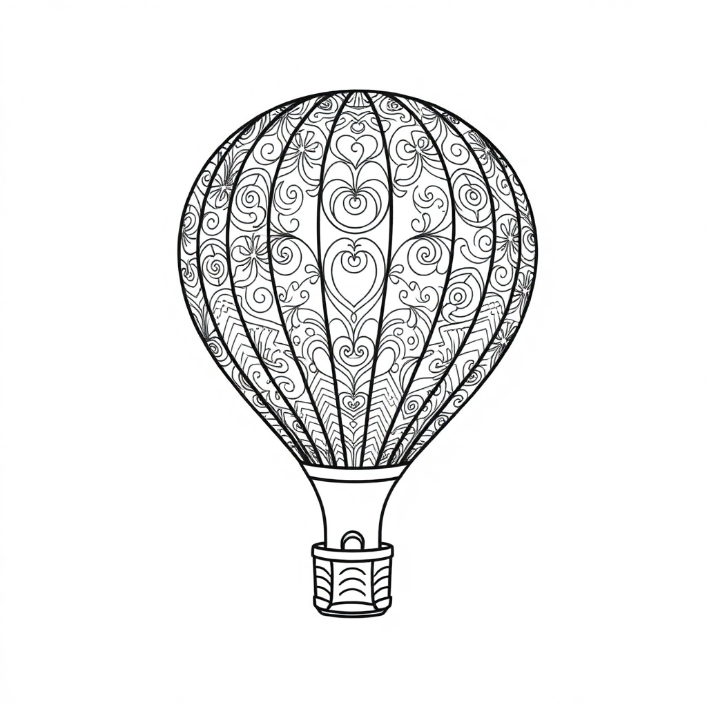 Zentangle Style Hot Air Balloon Coloring Page