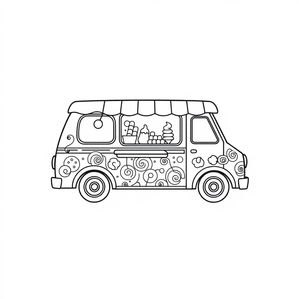 Zentangle Style Ice Cream Truck Coloring Page