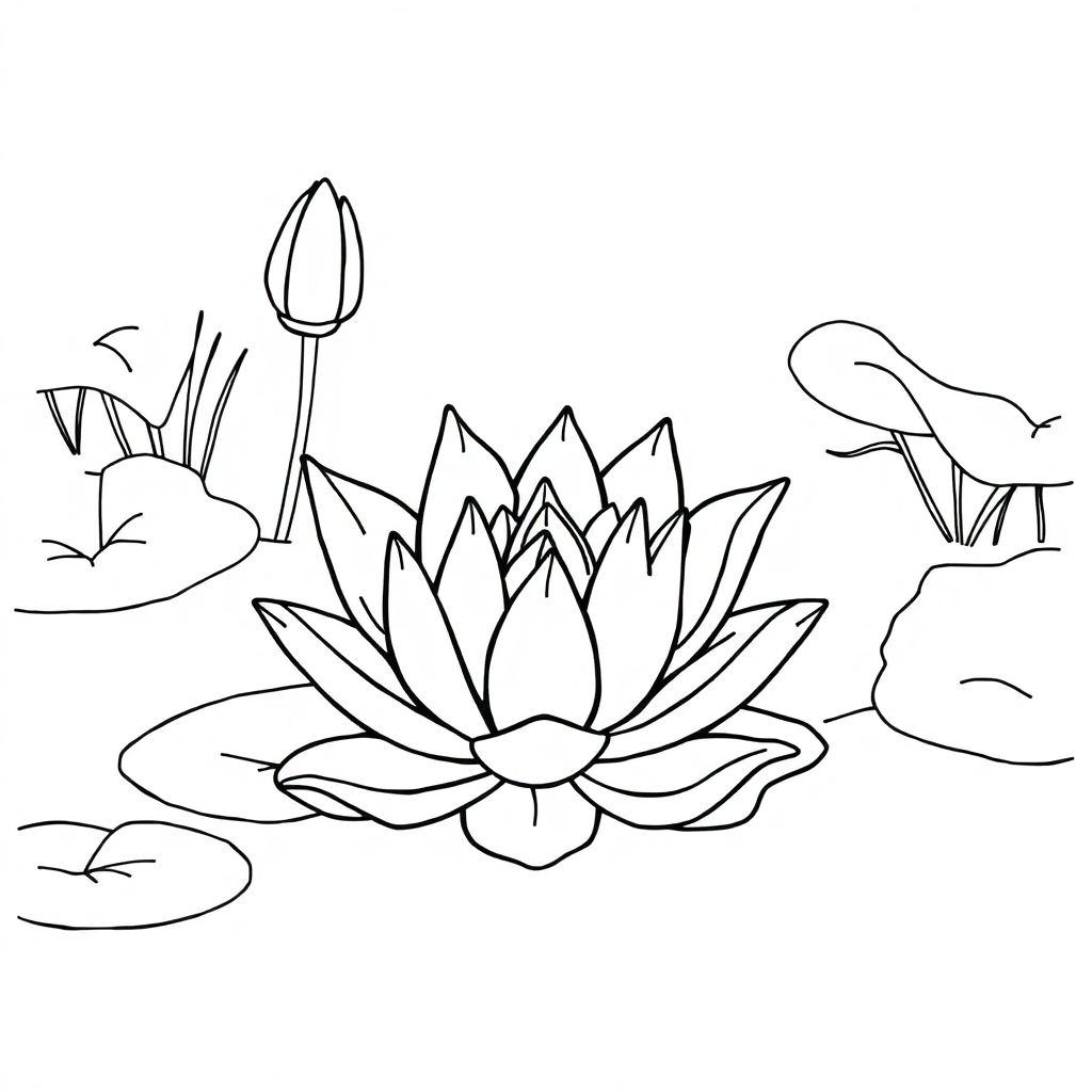 Zentangle Style Lily Pond Coloring Page