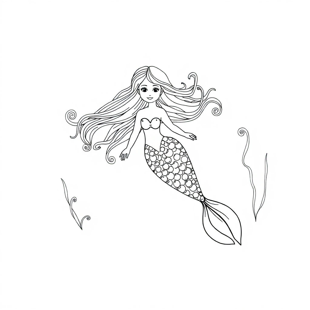 Zentangle Style Mermaid Underwater Coloring Page