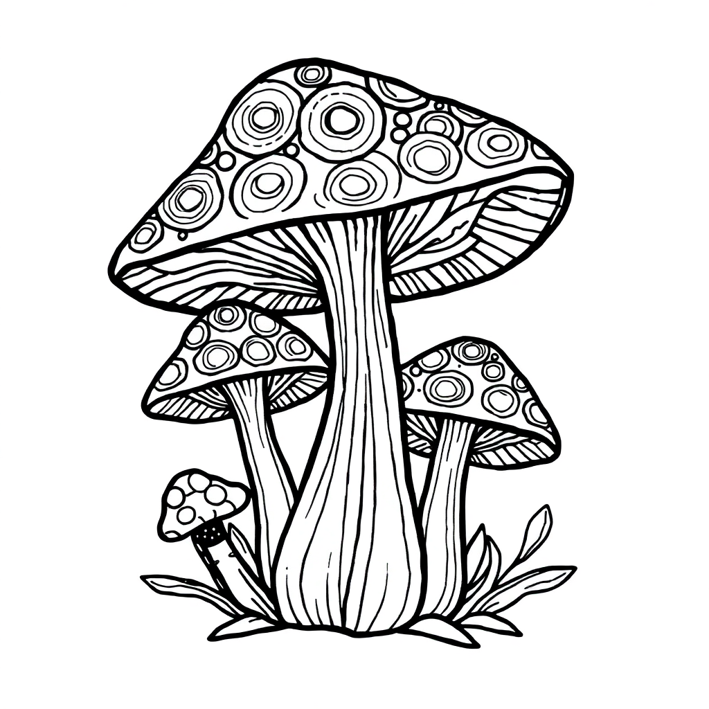 Zentangle Style Mushrooms Coloring Page