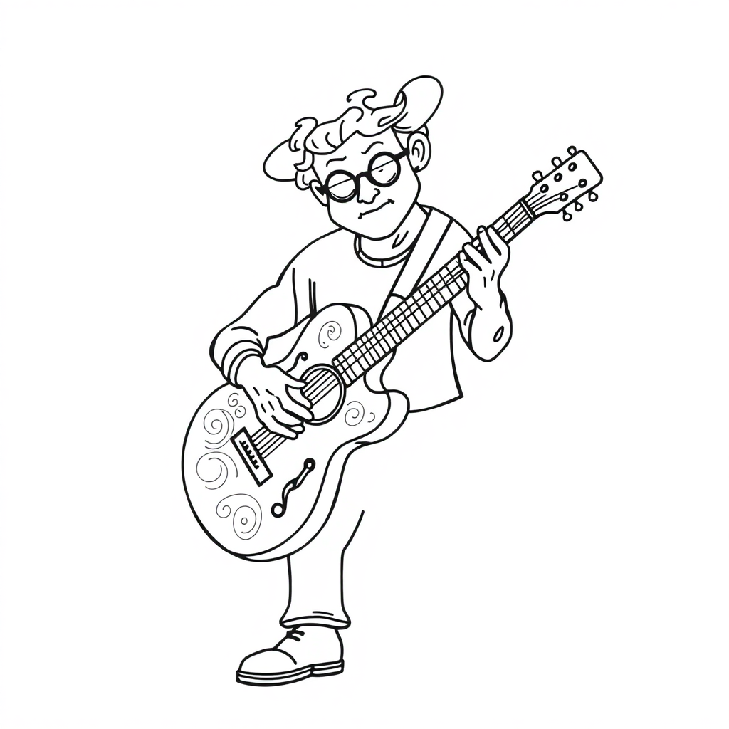 Zentangle Style Musician Playing Guitar Coloring Page