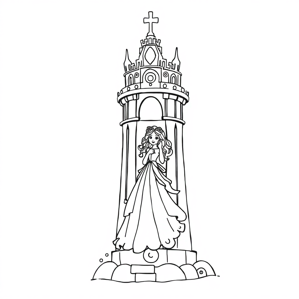 Zentangle Style Princess In Tower Coloring Page