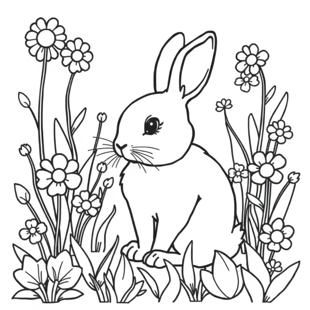 Zentangle Style Rabbit In Garden Coloring Page