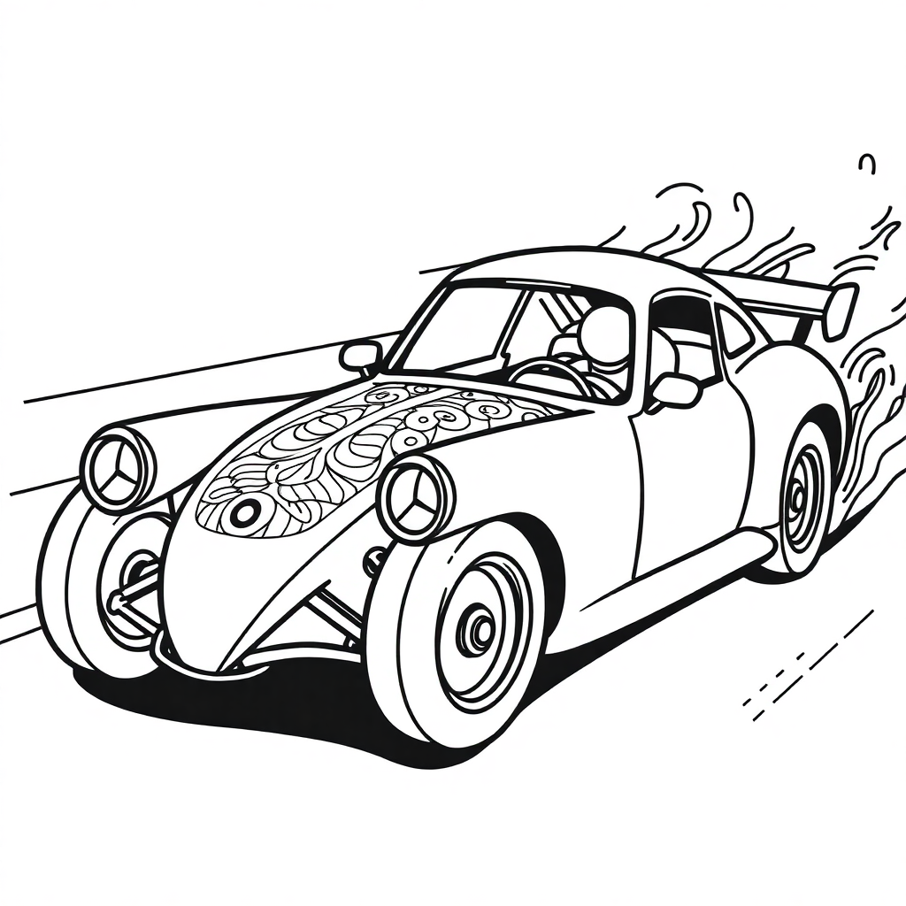 Zentangle Style Race Car Speeding Coloring Page