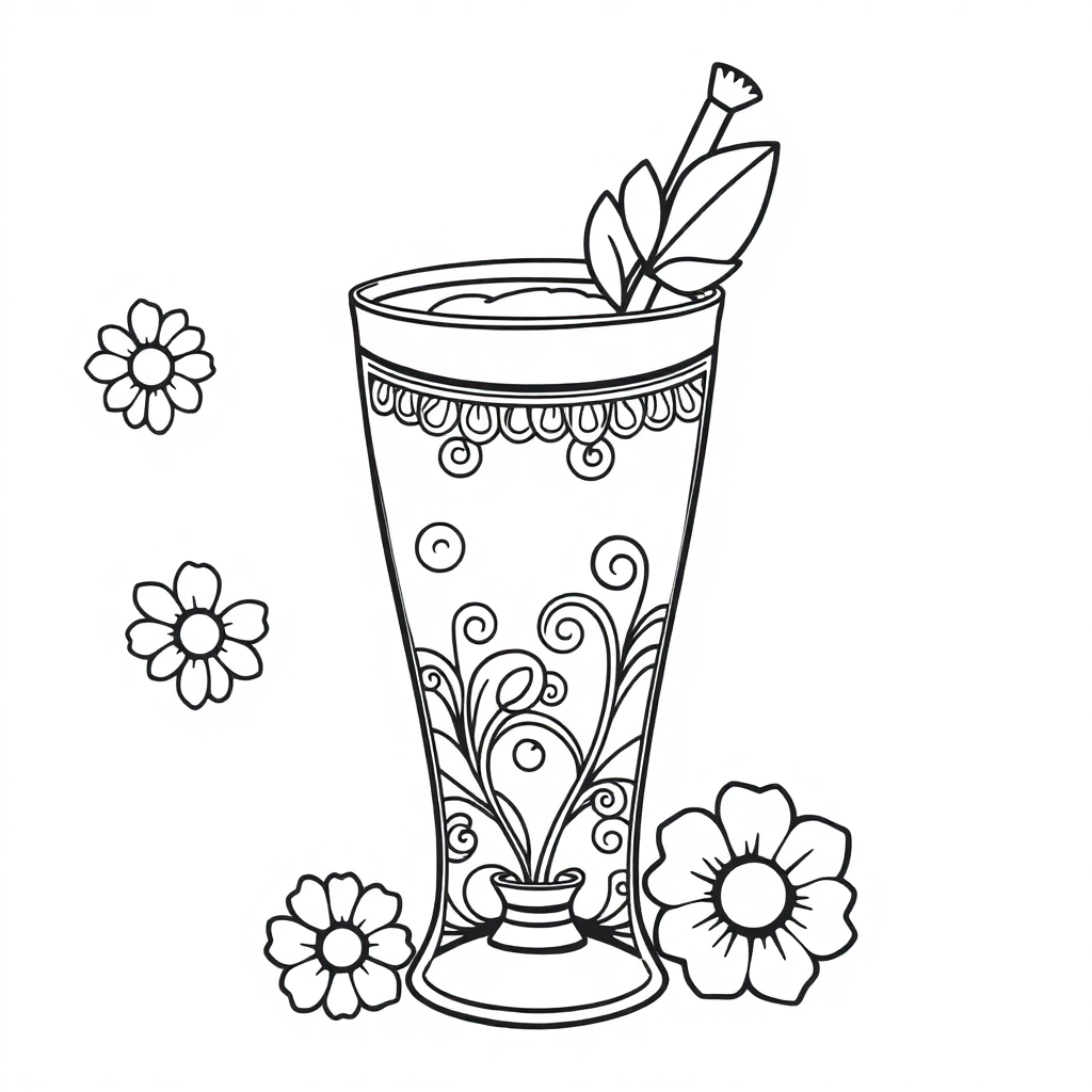 Zentangle Style Smoothie Glass Coloring Page