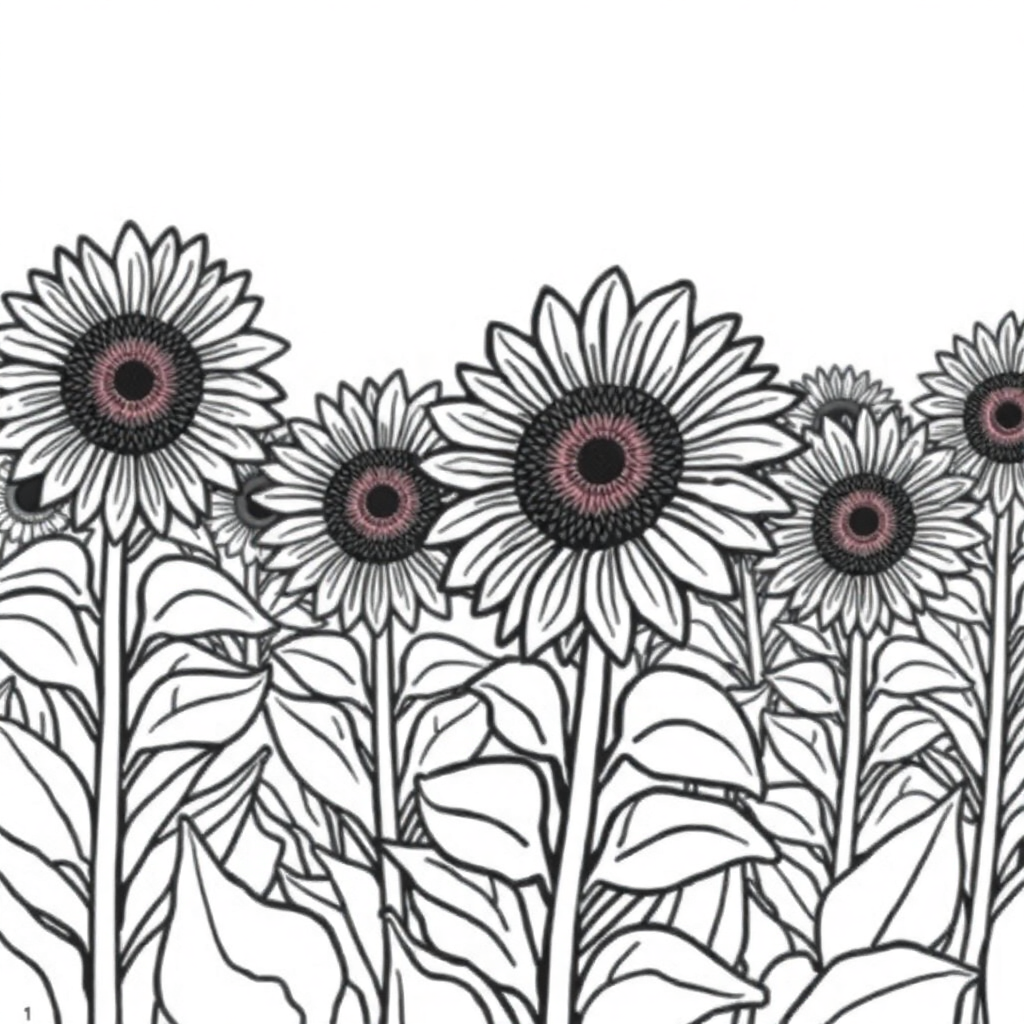 Zentangle Style Sunflower Field Coloring Page