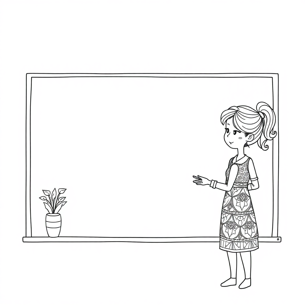 Zentangle Style Teacher At Blackboard Coloring Page