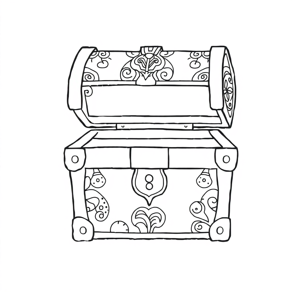 Zentangle Style Treasure Chest Coloring Page