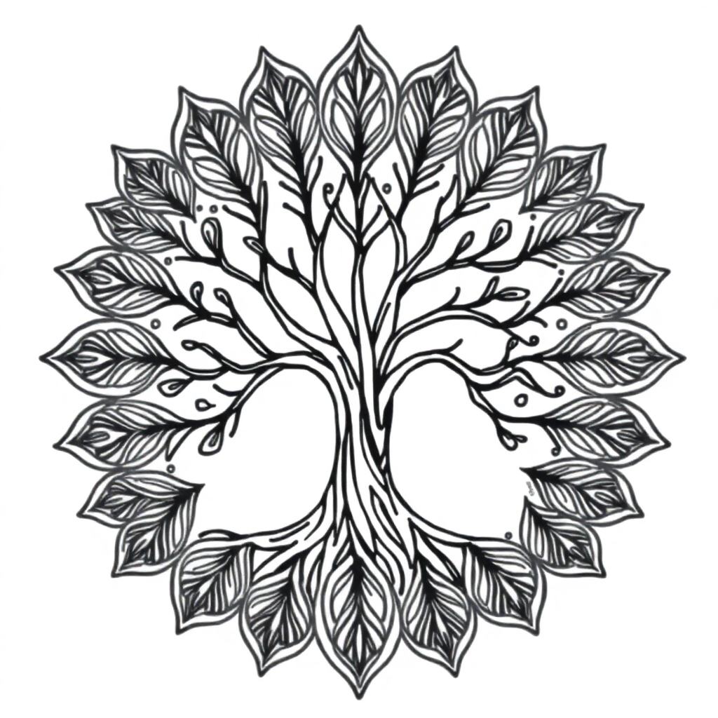 Zentangle Style Tree Of Life Mandala Coloring Page