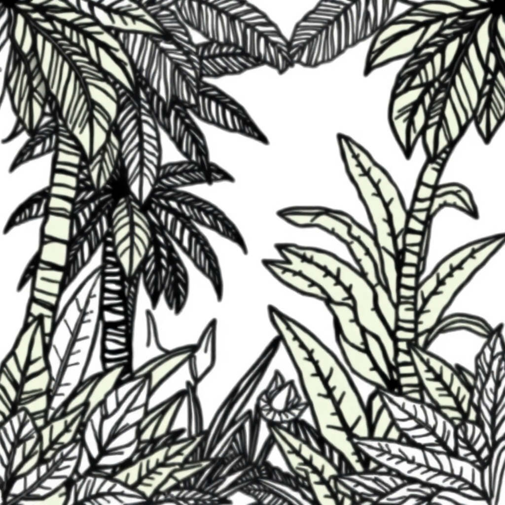 Zentangle Style Tropical Jungle Coloring Page