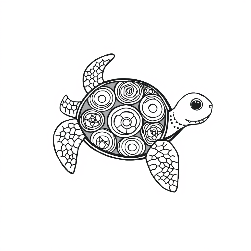 Printable Zentangle Style Turtle Swimming Coloring Page