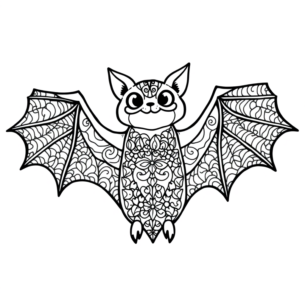 Zentangle Style Vampire Bat Coloring Page