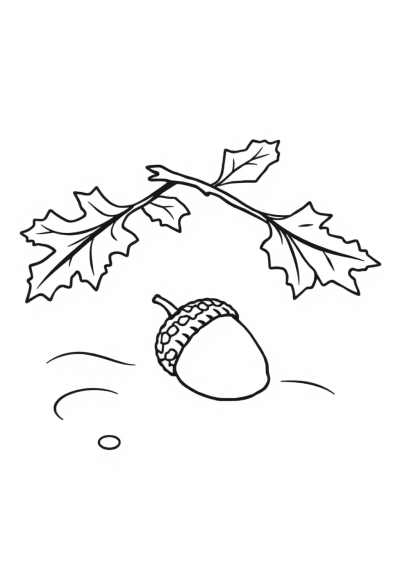 Acorn And Oak Leaves On Beach Coloring Page