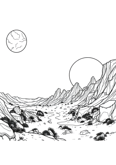Alien Planet Landscape Coloring Page