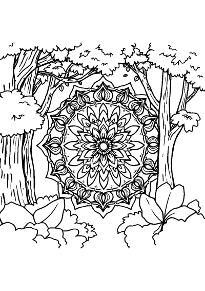 Art Nouveau Mandala In Forest Coloring Page