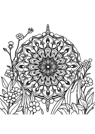 Art Nouveau Mandala In Garden Coloring Page