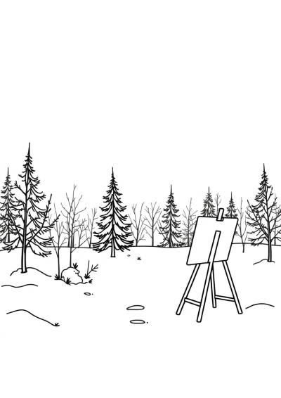 Artist Painting In Winter Coloring Page