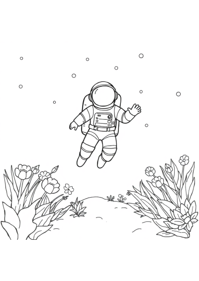 Astronaut Floating In Space In Garden Coloring Page